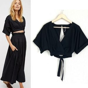 Free People Crop Top Open Back Kimono Sleeves XS
